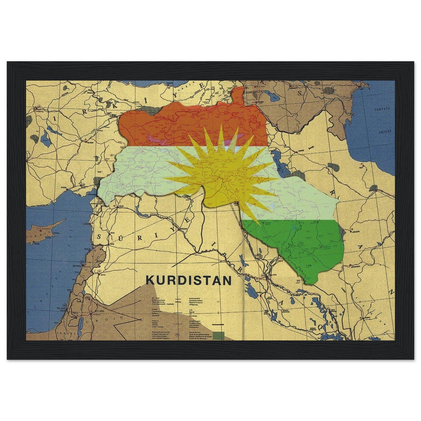 Premium- Kurdistan Poster aus mattem Papier mit Holzrahmen