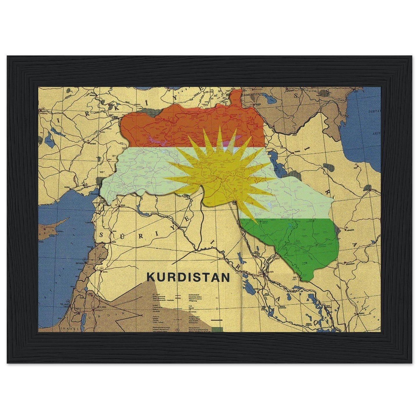 Premium- Kurdistan Poster aus mattem Papier mit Holzrahmen