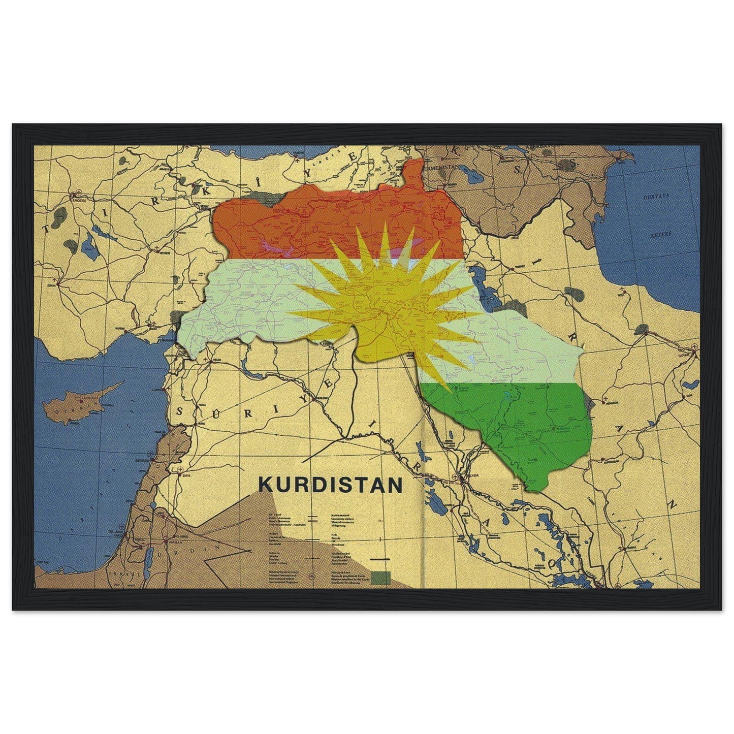 Premium- Kurdistan Poster aus mattem Papier mit Holzrahmen