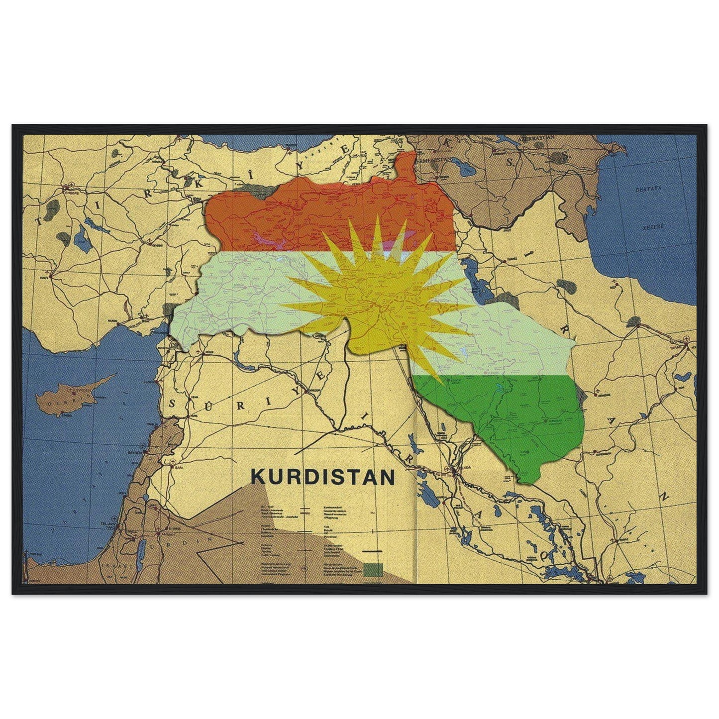 Premium- Kurdistan Poster aus mattem Papier mit Holzrahmen